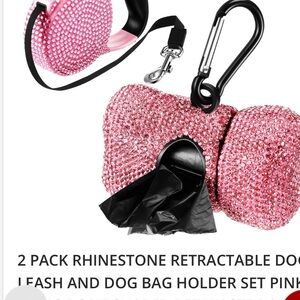 Pink Rhinestone Dog Bag Holder Set